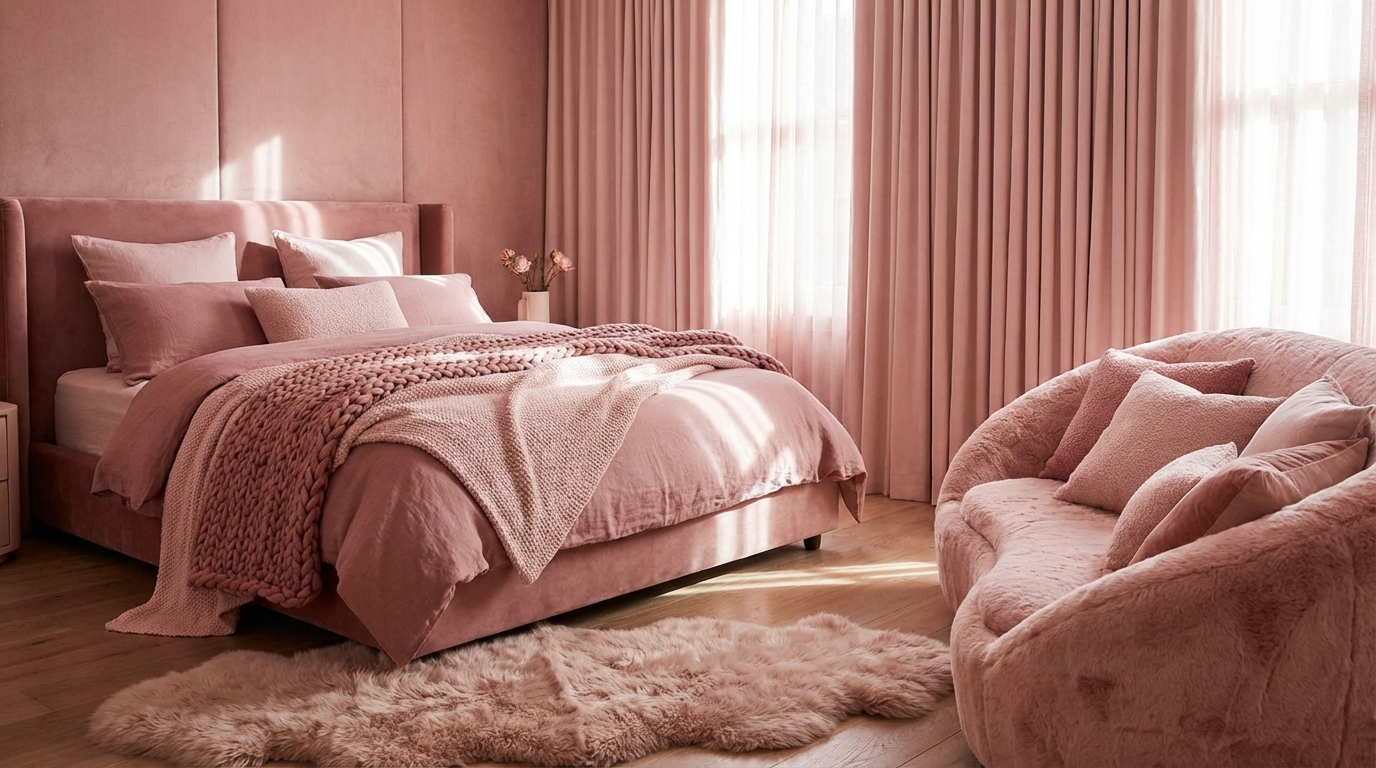 Pink bedroom with soft textures